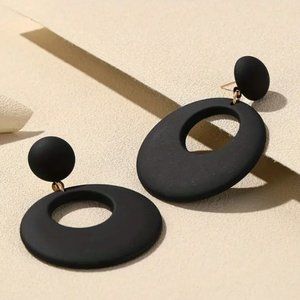 Hollow Circle Design Black Dangle Earrings Minimalist Acrylic Jewelry Gi…